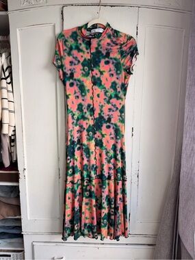 Proenza Schouler Pink and Green Floral-Print Maxi Dress